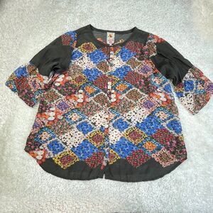 Johnny Was Floral Patchwork Bell Sleeve Blouse XL